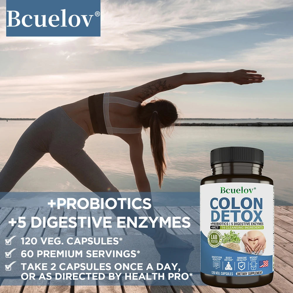 Colon Cleanser and Detox for Digestive Support - with Probiotic, Psyllium Husk Powder for Gut Health, Metabolism, 120 Capsules
