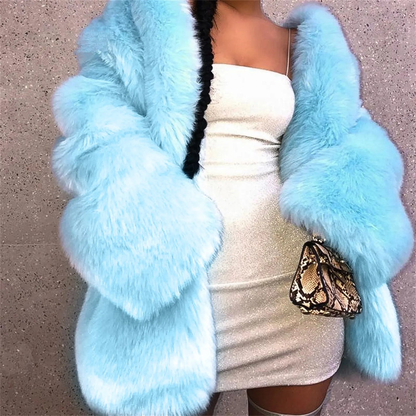 Luxury Long Faux Fox Fur Coat Women Slim Solid Color Faux Fur Jacket Women 3xl Large Size Winter Fake Fur Coats Manteau Fourrure