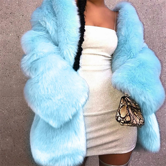 Luxury Long Faux Fox Fur Coat Women Slim Solid Color Faux Fur Jacket Women 3xl Large Size Winter Fake Fur Coats Manteau Fourrure