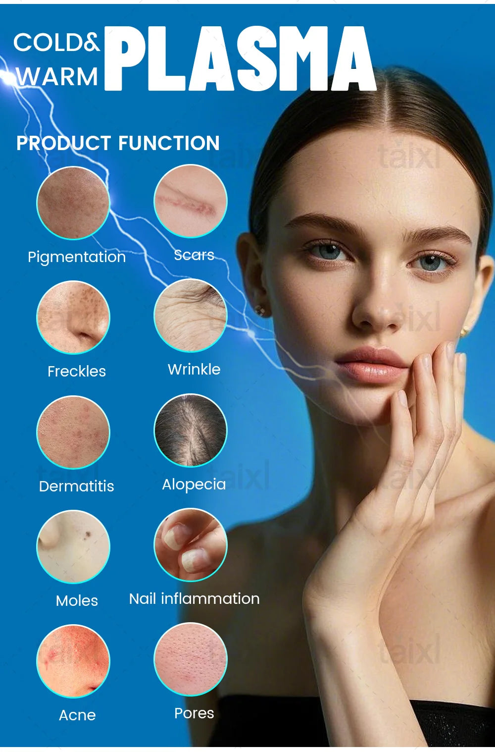 8-in-1 Cold Hot Plasma Machine Diamond Stamp Ozone Plasma Machine Skin Rejuvenation Anti-Aging Facial Care Beauty Equipment