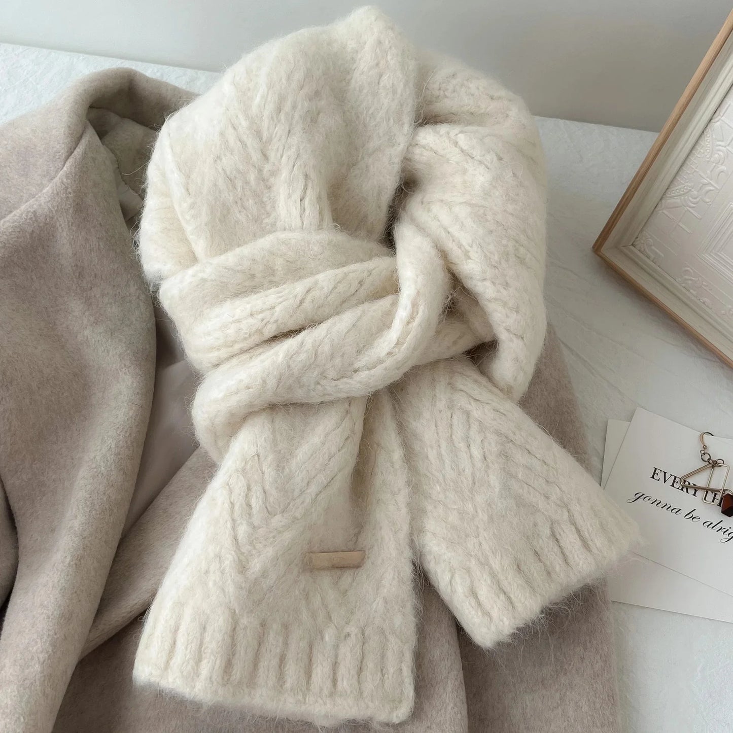Albaca Alpaca Wool Scarf Women's Winter 2024 New High-End Feelknit Wool-Blend Korean Trendy Student Use Warm Scarf