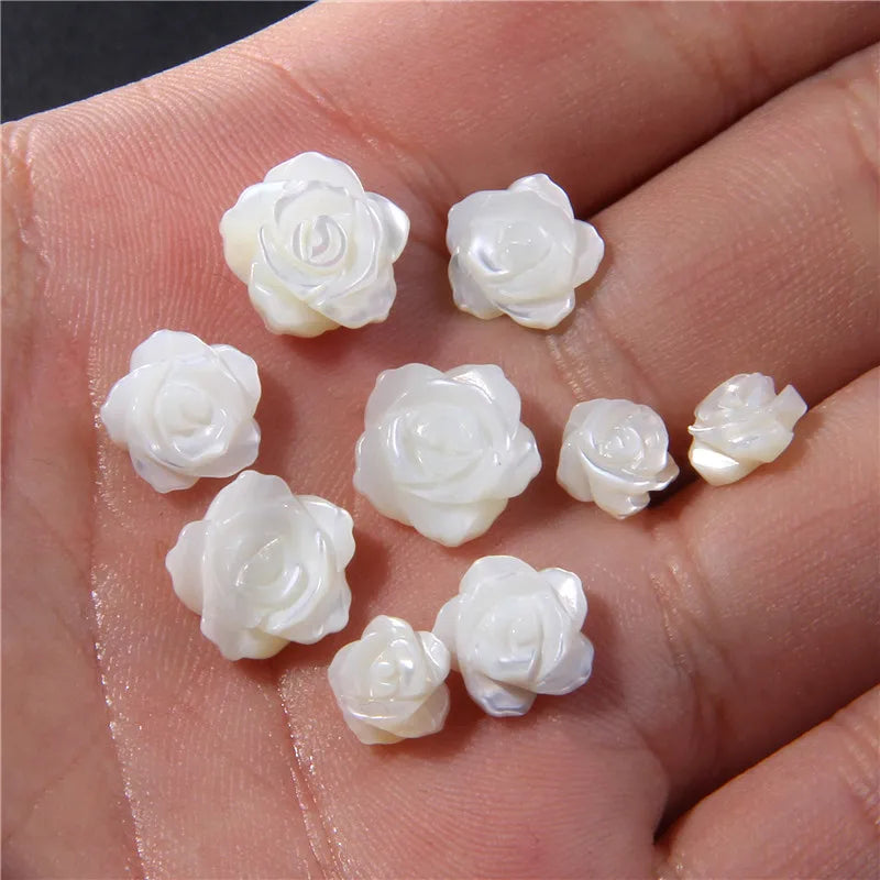 8-12mm Rose-shaped Shell Beads Natural Mother-of-pearl Bead Handmade Fashion DIY MOP Charm Beads for Necklace Earrings Accessory