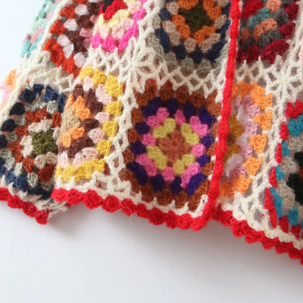 Boho Inspried crochet hand-made cardigan women square pattern knitted cardigan sweater long sleeve boho cardigan autumn winter