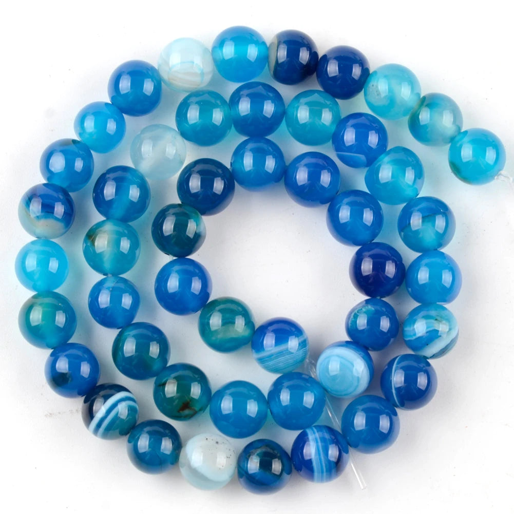 4/6/8/10mm Natural Blue Stripe Agate Stone Beads Round Loose Spacer Beads For Jewelry Making DIY Bracelet Necklace Handmade