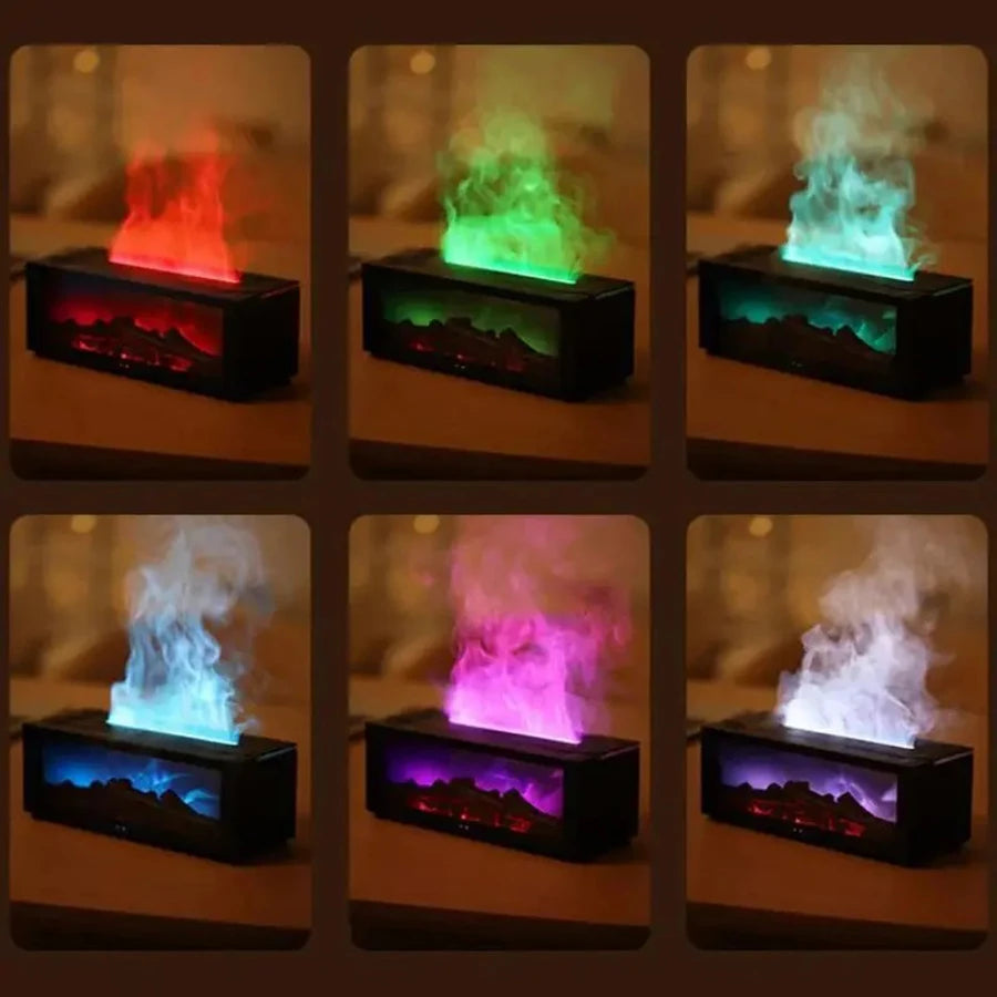 USB-powered fireplace humidifier, aromatherapy diffuser, with remote timer, and automatic shut-off when water runs low