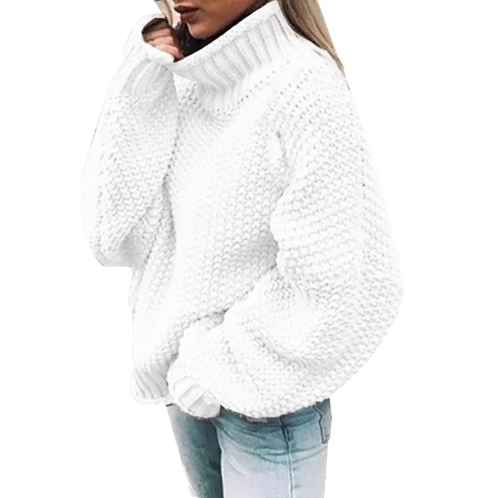 New Women Autumn Half High Neck Pullover Female Solid Color Long Sleeve Coarse Knit Sweaters Ladies Fashion O Neck Tops