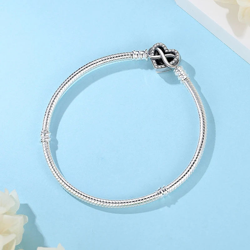 Original 925 Sterling Silver Bracelet for Women Charms Beads Rose Gold Heart Bracelets Bangles Snake Chain Luxury Jewelry Gift