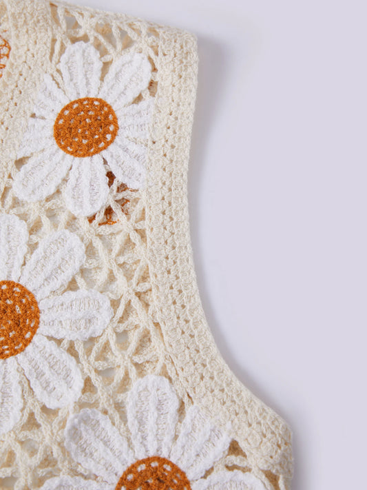 Women s Boho Crochet Lace Cami Tops Stylish Sleeveless Floral Embroidered Tie Front Blouse Summer Tank Vest