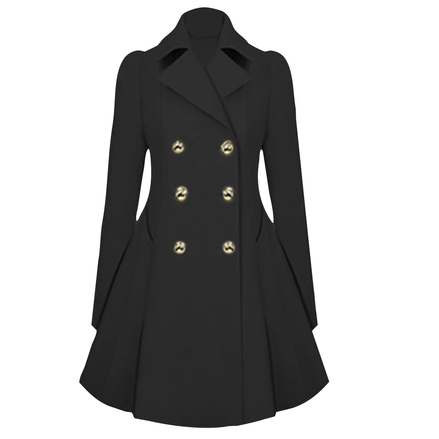 Elegant Trench Coat For Women Lapel Double Breasted Thick A Line Windbreaker Jacket With Pockets Temperament Office Lady Blazer