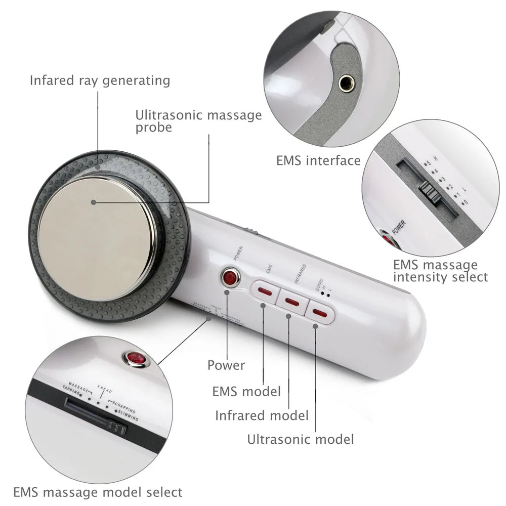 3 In 1 EMS Ultrasonic Cavitation Weight Lose Facial Lifting Body Slimming Massager Galvanic Infrared Lipo Fat Burner Machine