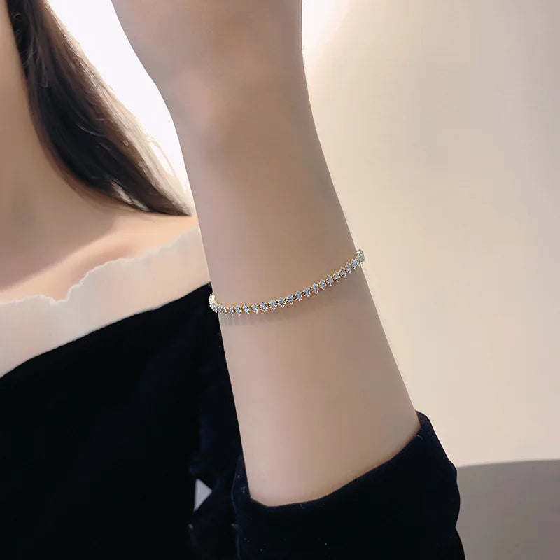 2.5*5mm New Marquise Oval Square Cut Luxury Silver Color on Hand Tennis Bracelet Bangle for Women Party Gift Jewelry