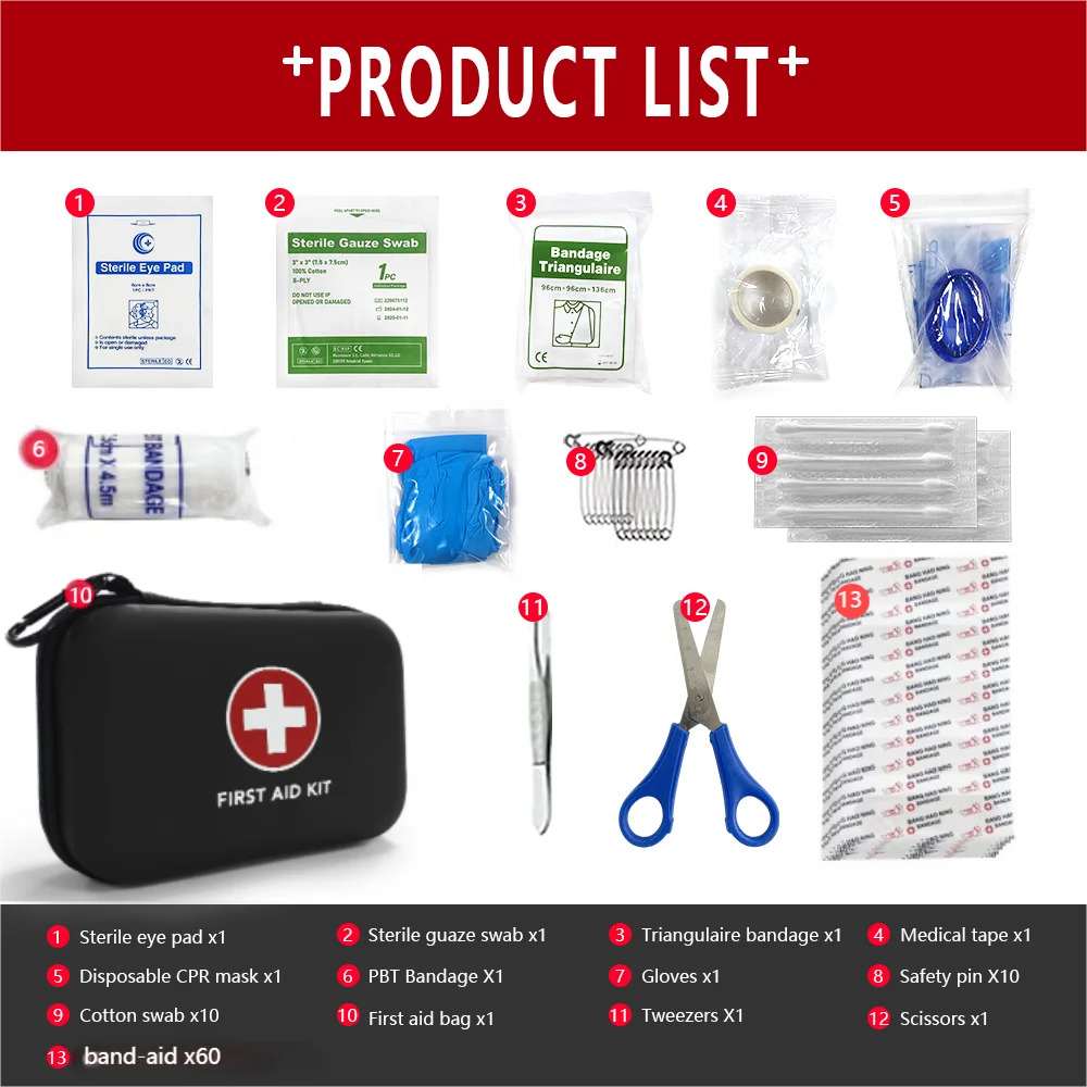 CARBOU 90pcs Waterproof Outdoor Travel Car First Aid Kit Home Small Medical Box Emergency Survival Kit Household Camping