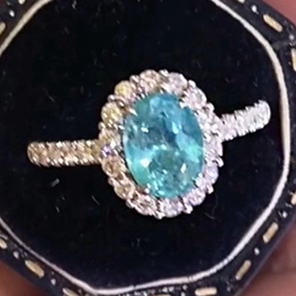 Vinregem 6*8 MM Oval Cut Paraiba Tourmaline High Carbon Diamond 925 Sterling Silver Women Rings Wedding Engagement Fine Jewelry
