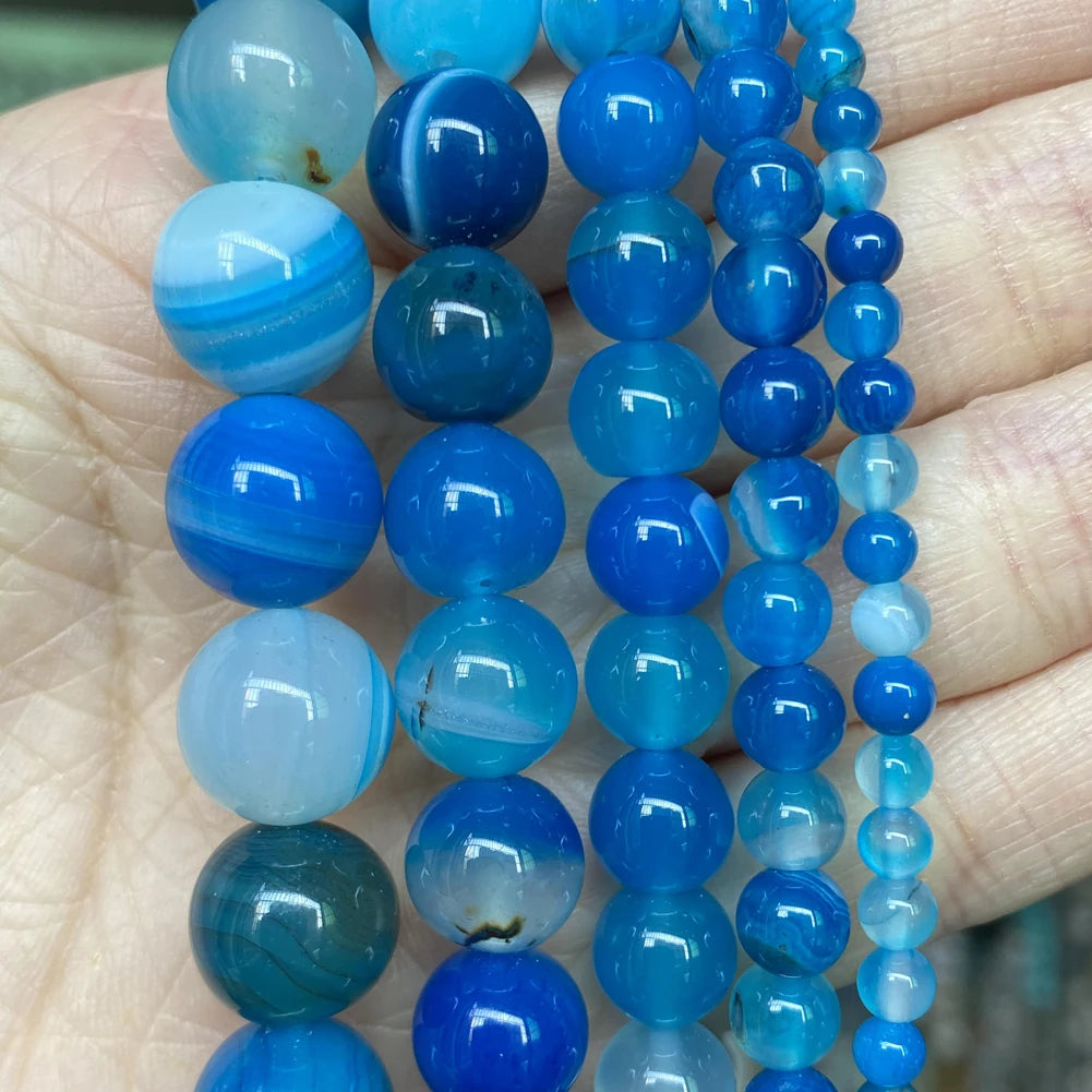 4/6/8/10mm Natural Blue Stripe Agate Stone Beads Round Loose Spacer Beads For Jewelry Making DIY Bracelet Necklace Handmade