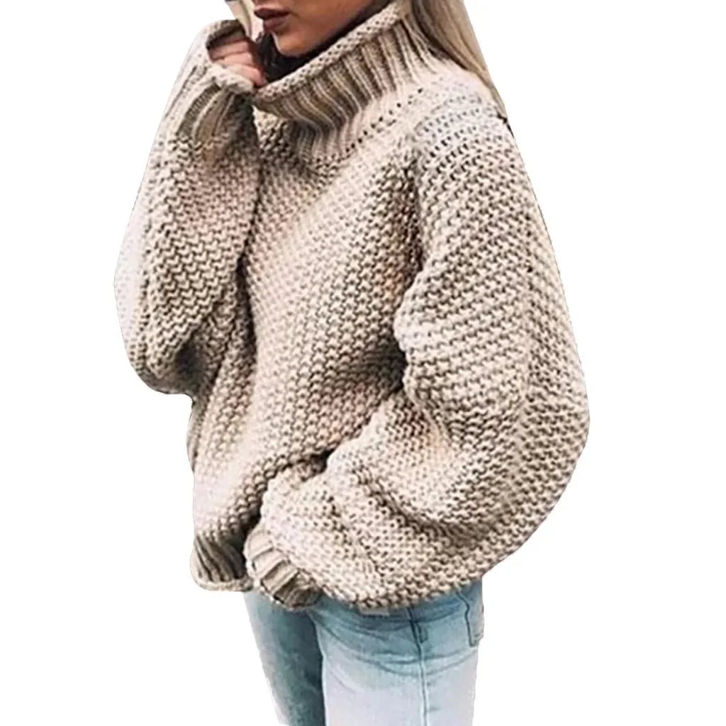 New Women Autumn Half High Neck Pullover Female Solid Color Long Sleeve Coarse Knit Sweaters Ladies Fashion O Neck Tops