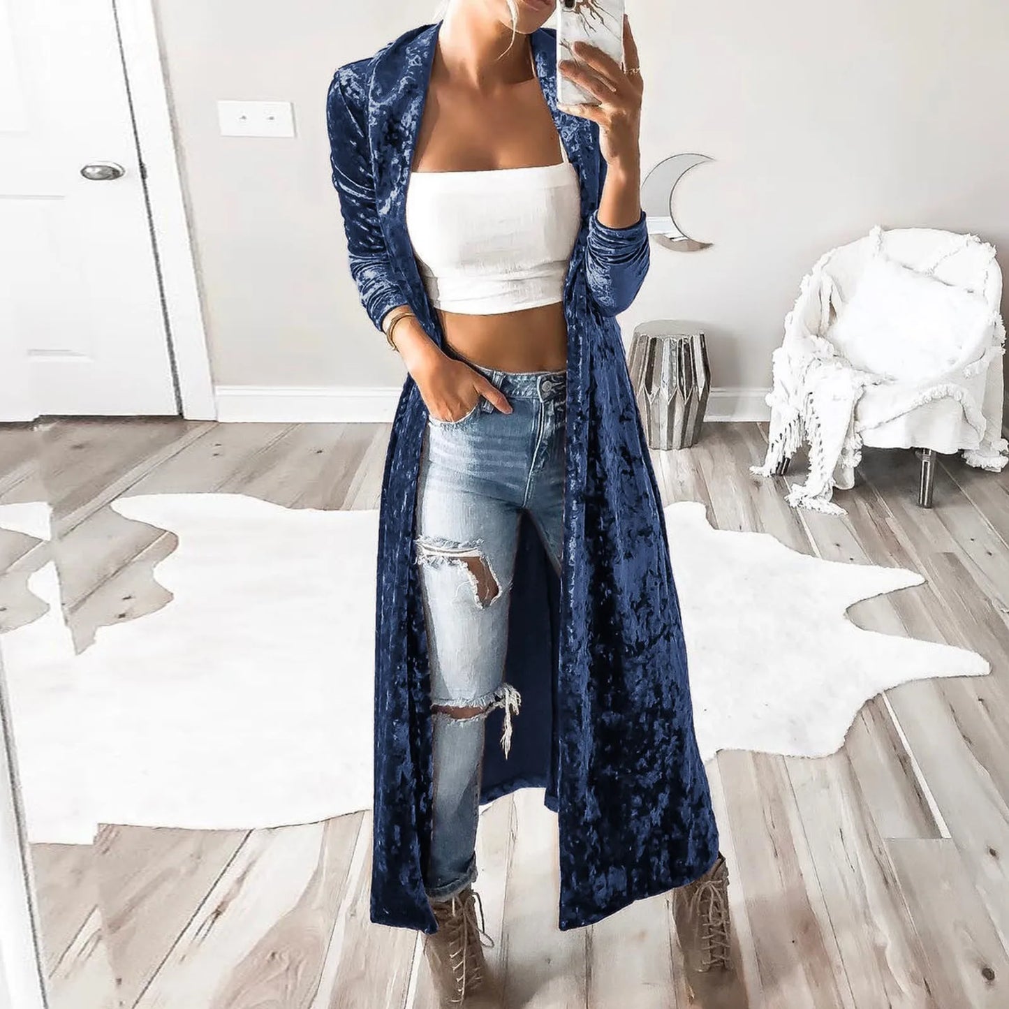Women's Lightweight Overcoats Autumn Velvet Retro Open Front Cardigan Winter Fashion Ladies Windbreaker Streetwear Outerwear