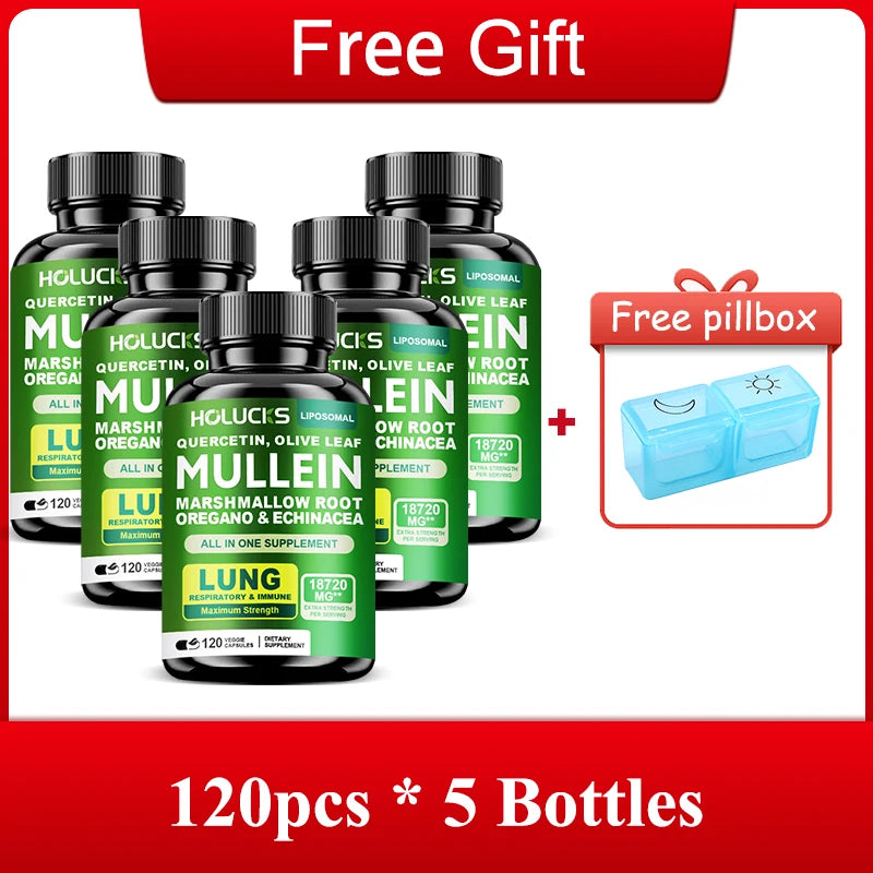 Premium Mullein Leaf Extract Capsules, with Vitamin C, Support Expectorant, Soothes Airways & Reduces Irritation, Lung Health