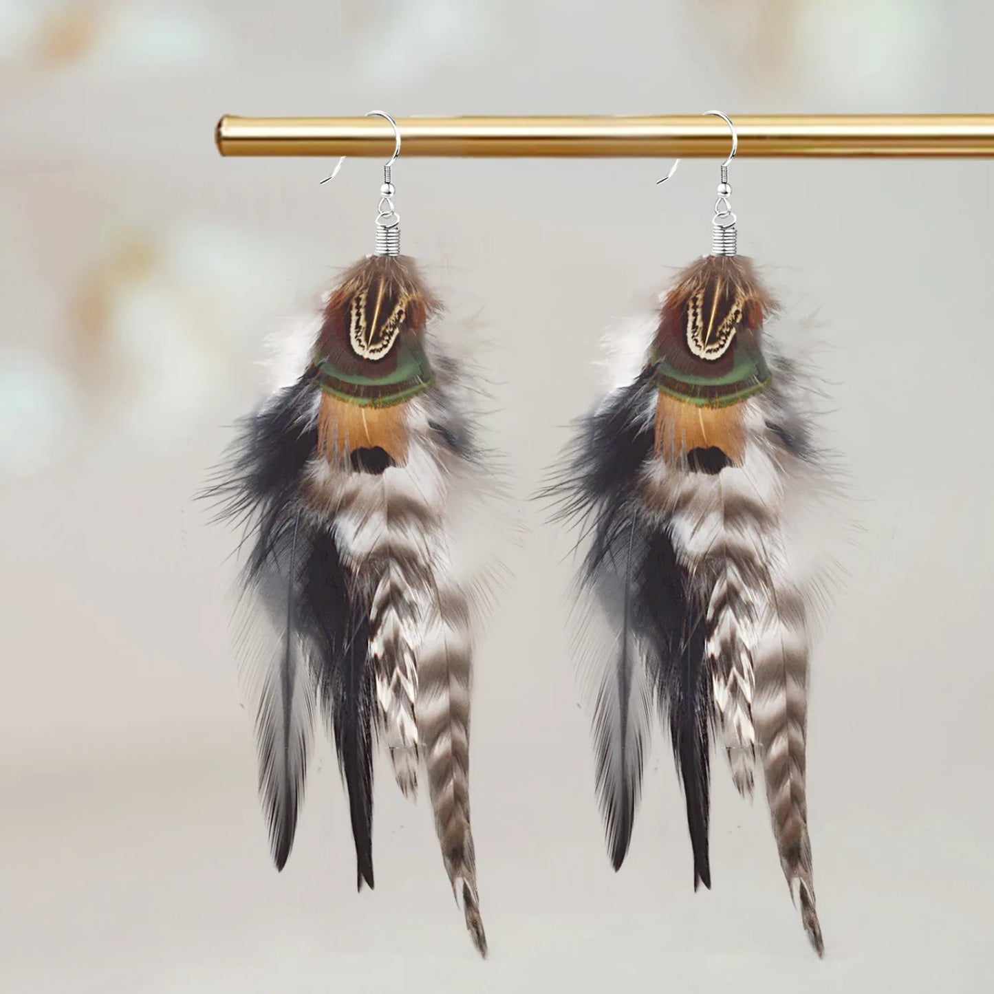 Bohemian Long Feather Earrings for Women Handmade Tassel Dangle Earrings Handmade Feathers Statement Dangling Earring Hooks
