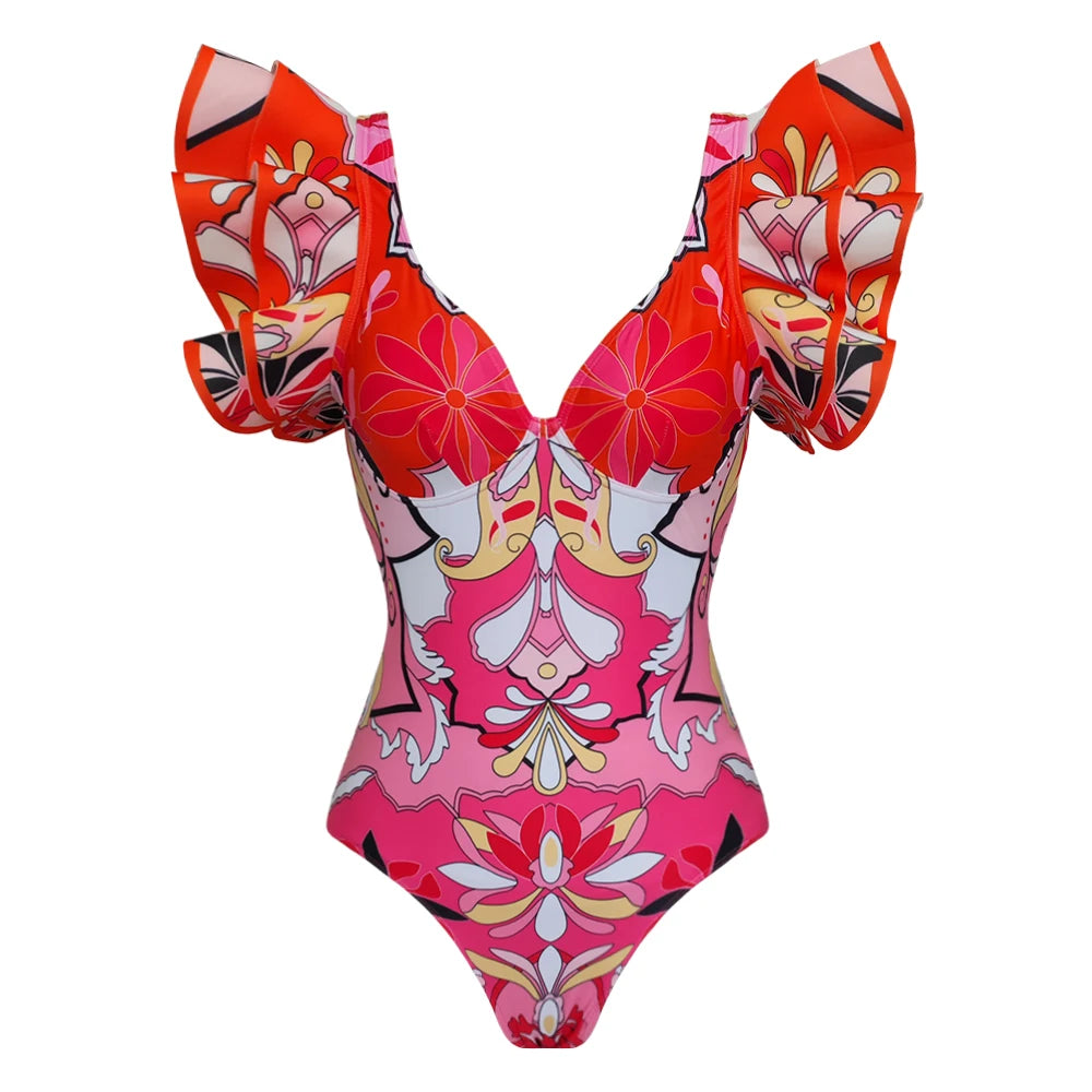 2024 New Sexy Ruffle Bikini Set Printed Brazilian Biquini Women Swimwear Skirt Bathing Suit Girls Summer Beachwear Dress