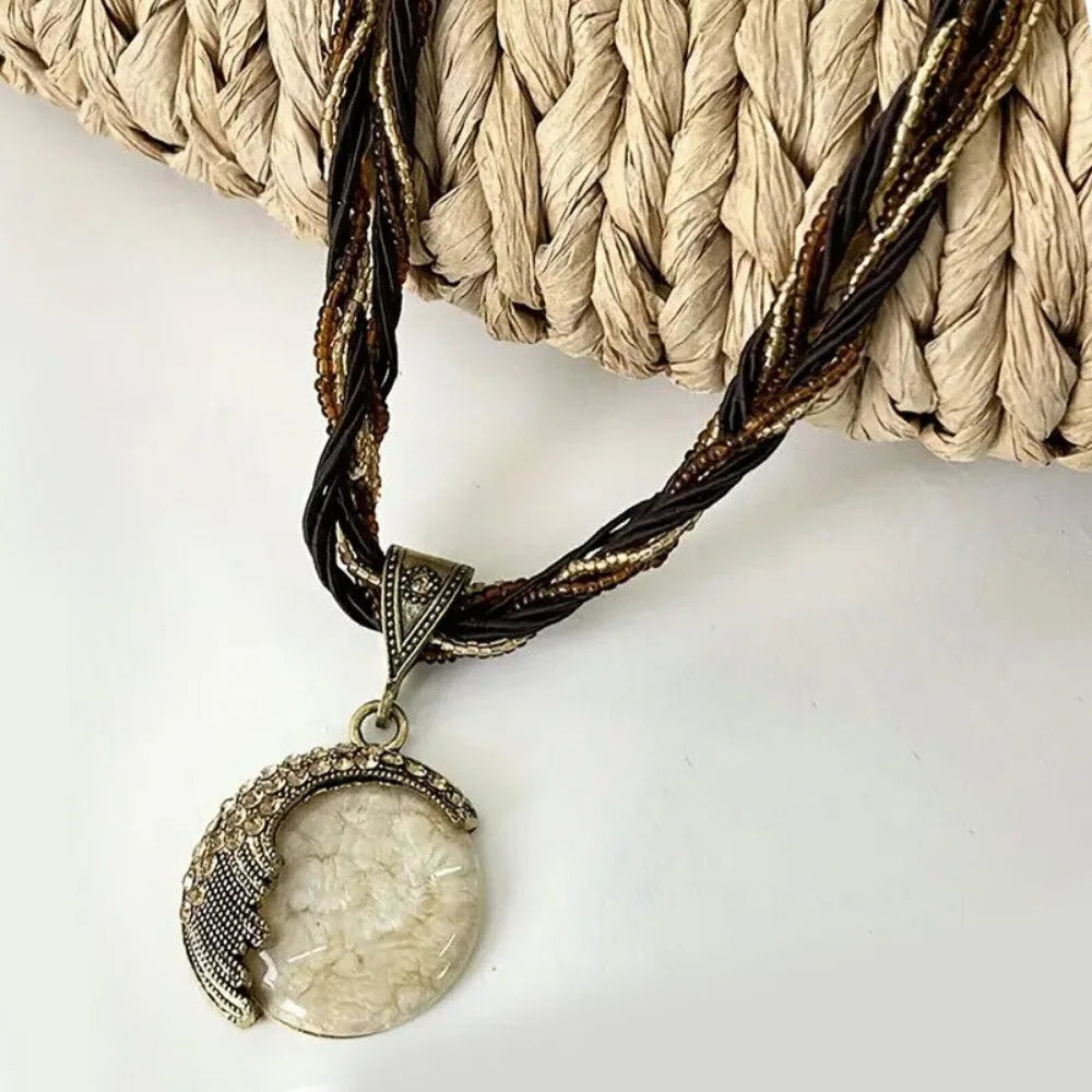 3 Pcs Bohemian Necklace for Women Turquoise Jewelry Necklace Statement Beaded Vintage Jewelry Rhinestone Long Necklace for