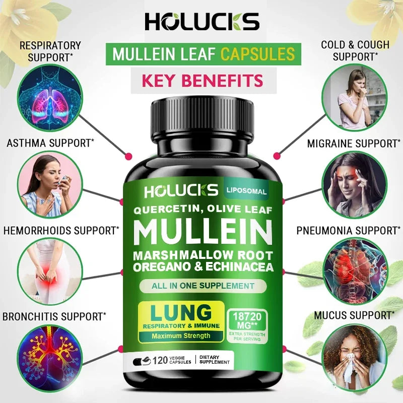 Premium Mullein Leaf Extract Capsules, with Vitamin C, Support Expectorant, Soothes Airways & Reduces Irritation, Lung Health