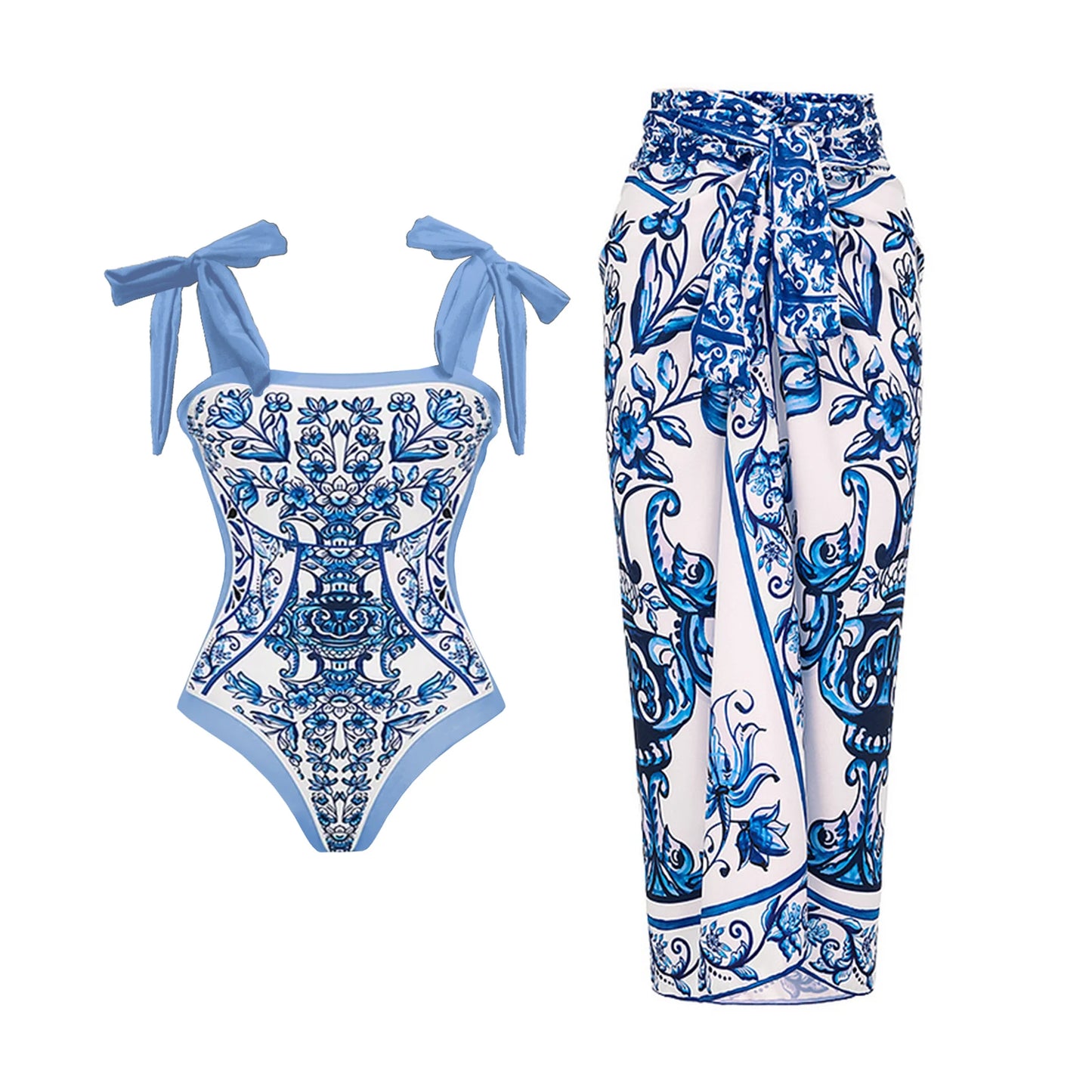 2025 New 2-Piece Shoulder Ruffle Swimsuit With Cover Up Sexy Women Swimwear Push Up Biquini Bathsuit Bodysuit Beachwear Dress
