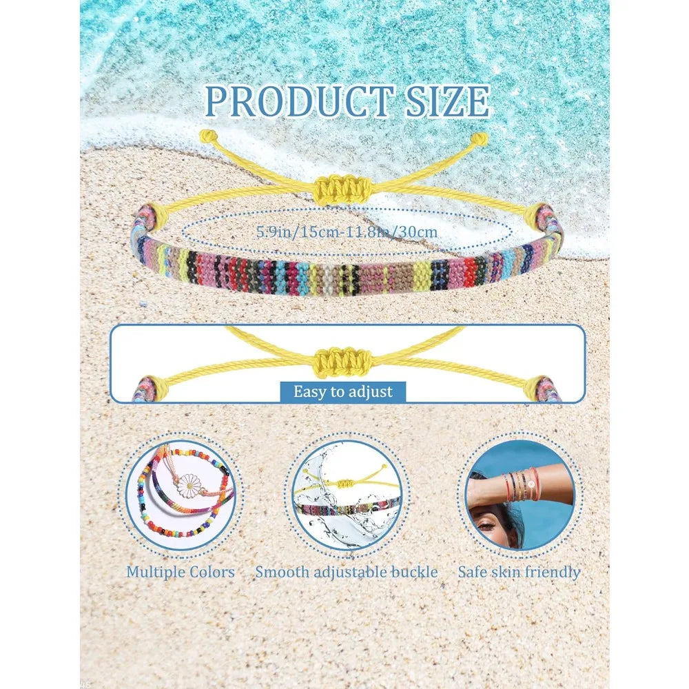 24-Piece Waterproof Boho Bracelet Set – Adjustable Handmade Wave & Ocean Anklets for Women