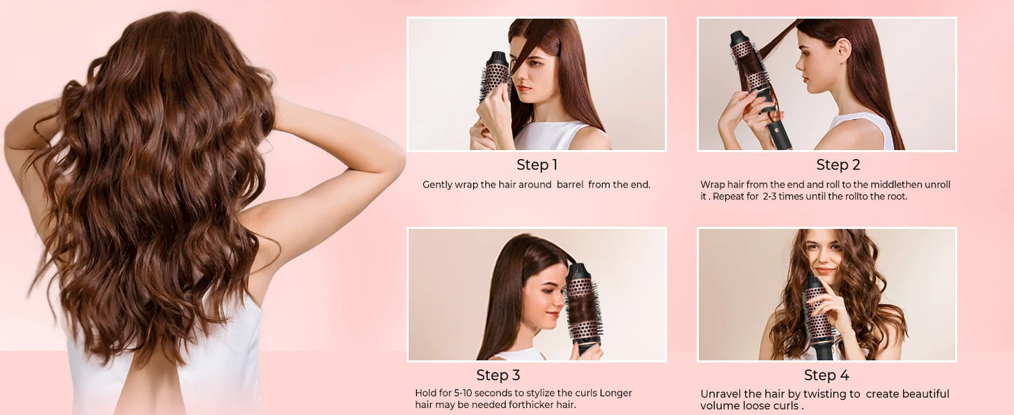 Thermal Brush Ionic Heated Round Brush, Hot Hair Curling Iron with 10 Temp Settings, 30s Fast Heated for All Hair Types, Black