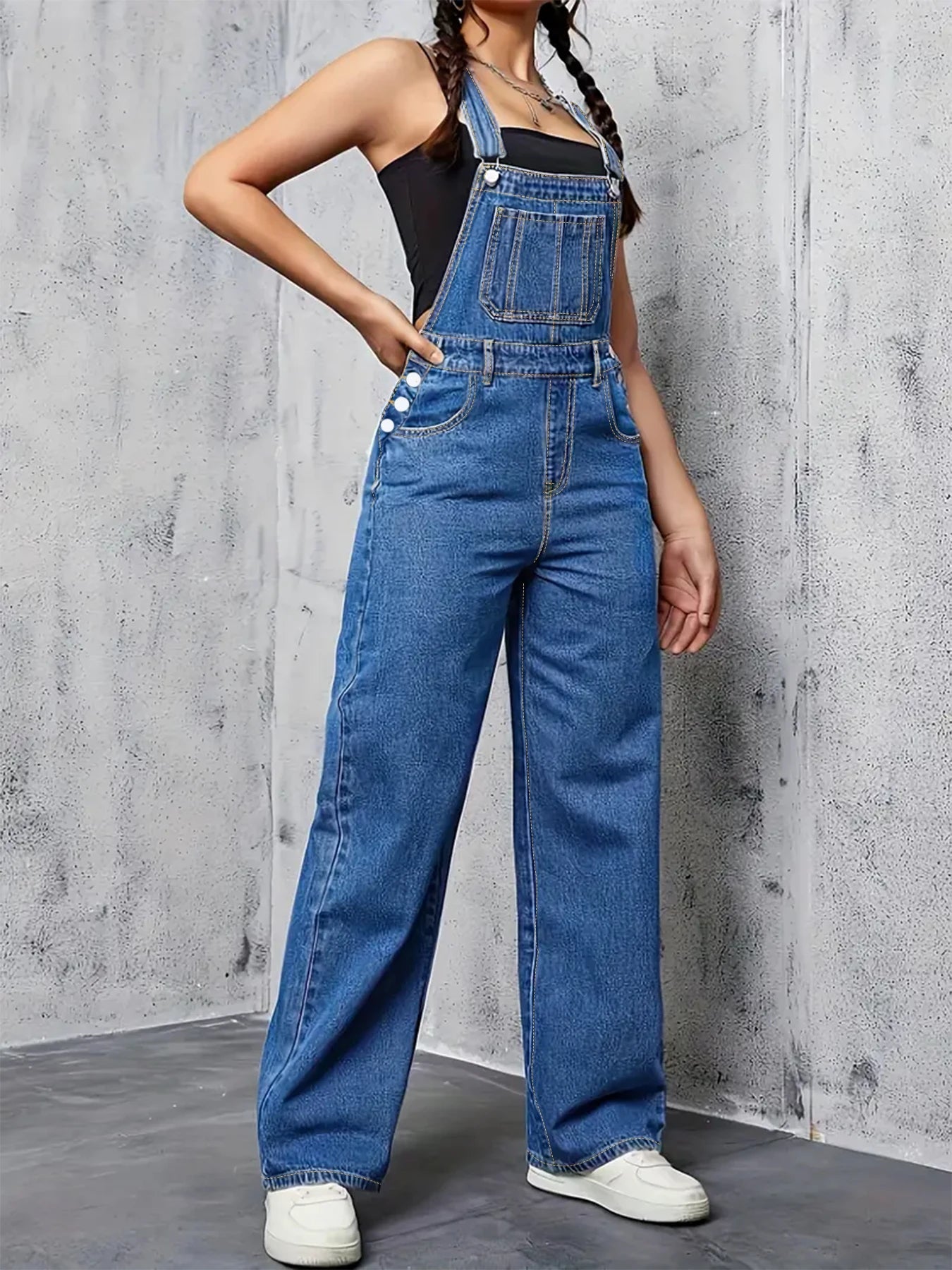 plus Size Women's Loose Overalls Denim Pants Casual Wear All Seasons Washed Elastic plus Size Women's Denim Overalls