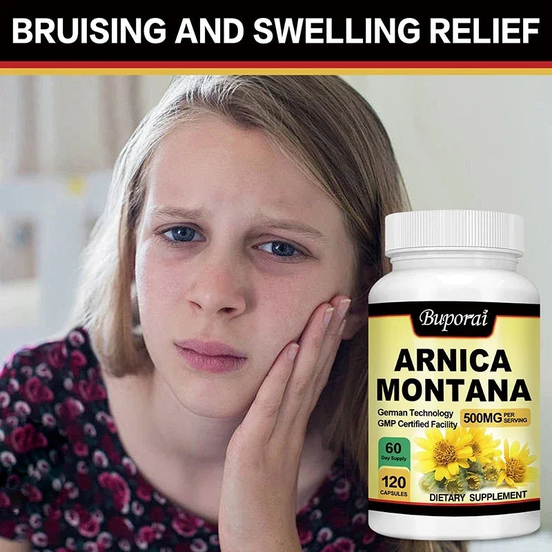 Arnica Montana Capsules - Relieves Bruises and Swelling, Muscle Pain and Stiffness, Natural Ingredients, Non-GMO