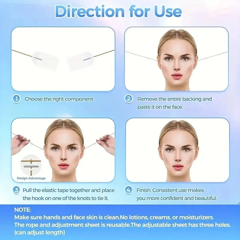 Invisible Face Lift Tape and Band Set, 18 Pcs Hypoallergenic Clear Lifting Patches with 4 Adjustable Elastic Straps
