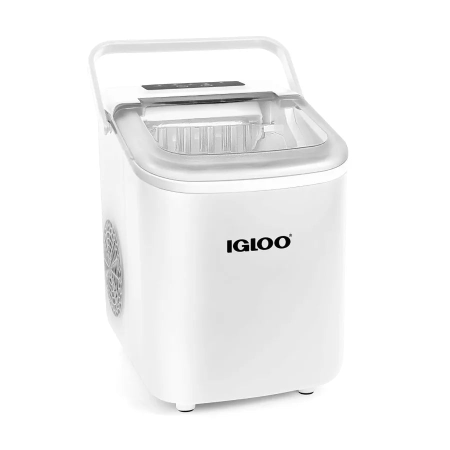 Portable Electric Countertop Ice Maker Machine with Handle White 26 Pounds in 24 Hours 9 Ice Cubes in 7 Minutes Includes Ice Sc