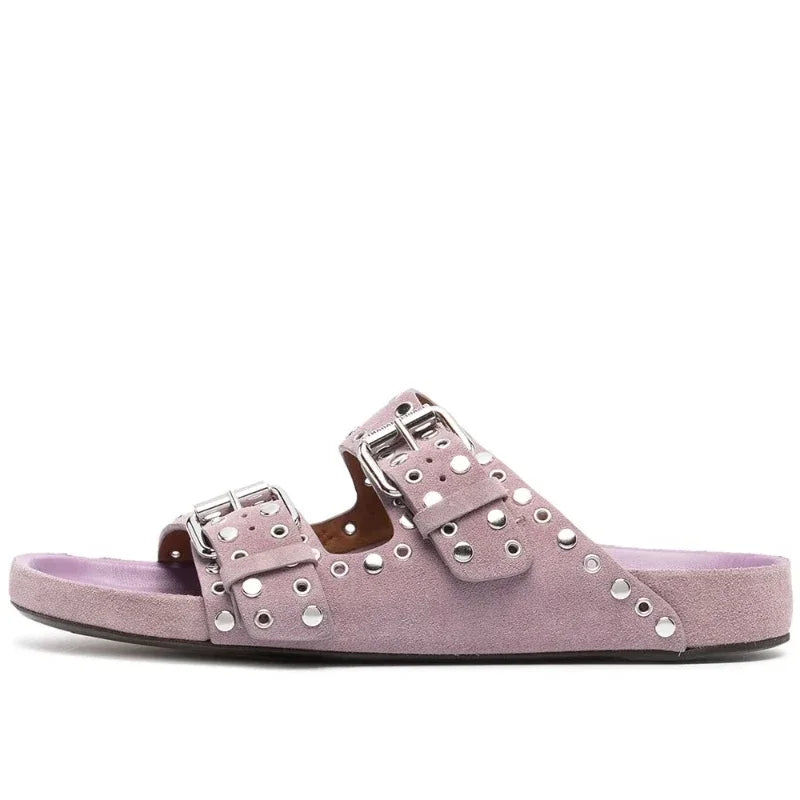Sandals Woman Summer 2024 Beach Open Toe Slippers Flat Shoes Sandals Unisex Buckle Rivet Decoration Slip On Roman Big Size 43