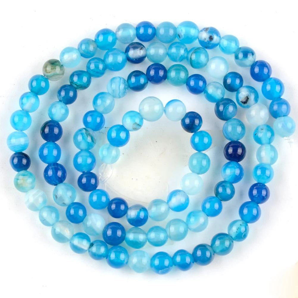4/6/8/10mm Natural Blue Stripe Agate Stone Beads Round Loose Spacer Beads For Jewelry Making DIY Bracelet Necklace Handmade