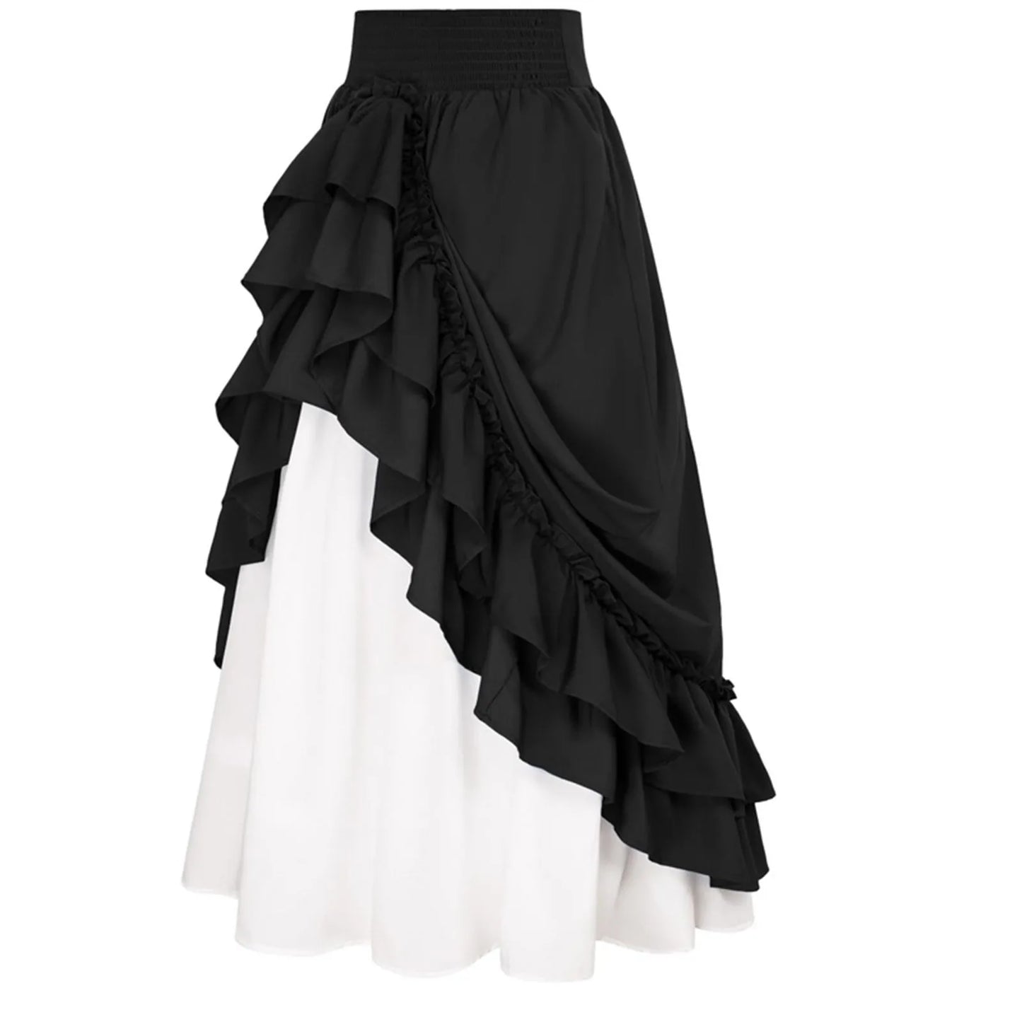 High Waist Layered Ruffle Maxi Skirt for Women Retro Medieval Skirts Women's Party A Line Long Skirt Renaissance Irregular Falda
