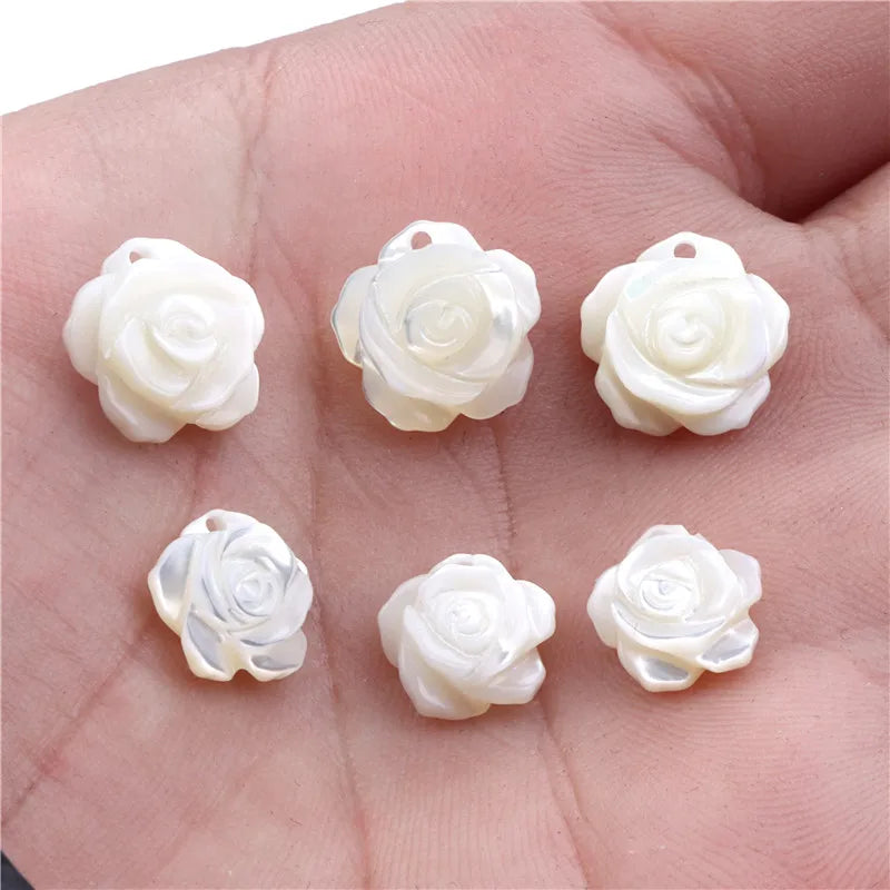 8-12mm Rose-shaped Shell Beads Natural Mother-of-pearl Bead Handmade Fashion DIY MOP Charm Beads for Necklace Earrings Accessory