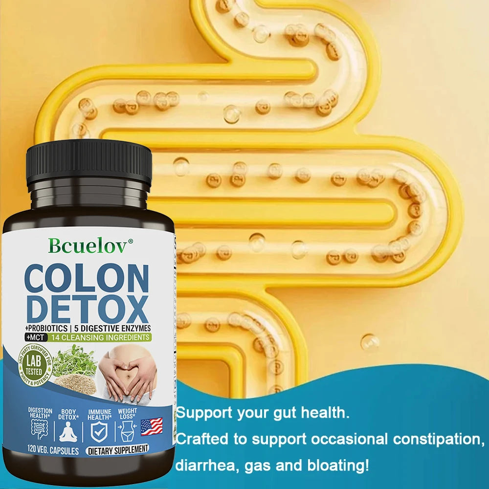 Colon Cleanser and Detox for Digestive Support - with Probiotic, Psyllium Husk Powder for Gut Health, Metabolism, 120 Capsules
