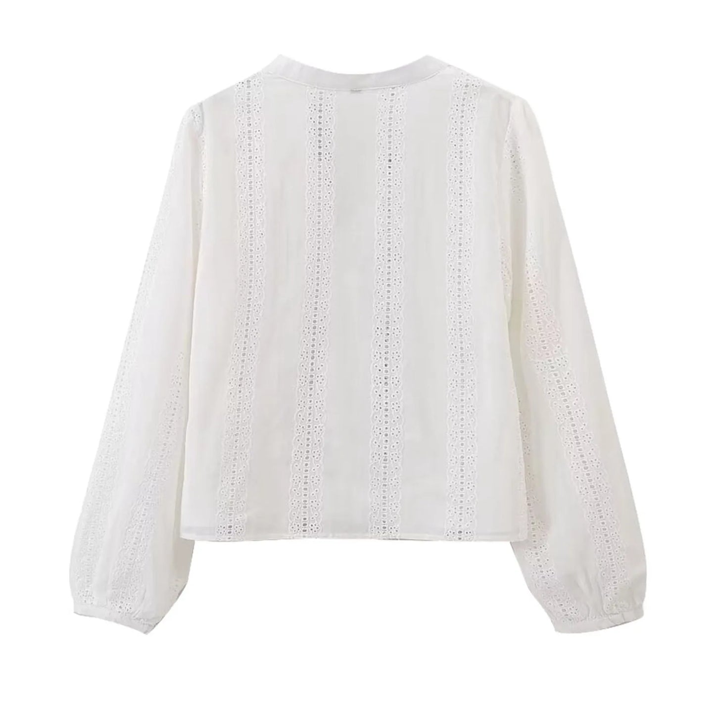 Women's White Tops Eyelets Hollow Out Puff Sleeve V Neck Chic Shirts Embroidered Fashion Female Oversized Summer Blouse Women