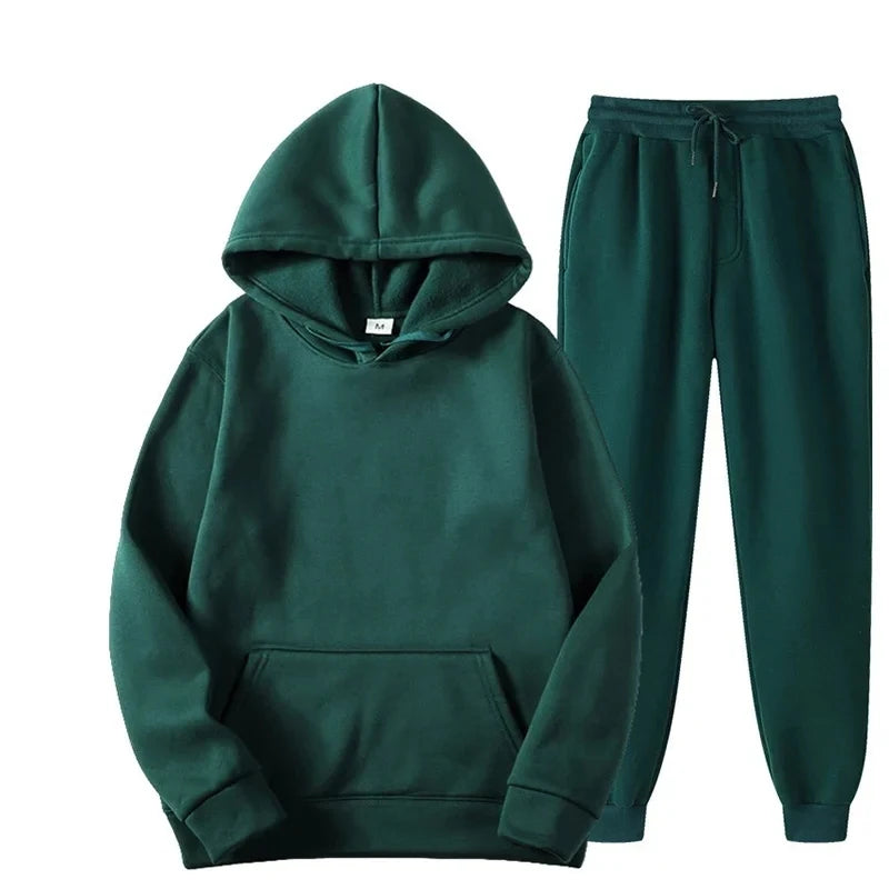 Men's Autumn and Winter New Solid Color Hoodie+pants Two-piece Set Fashionable Casual Sports Set Size S-3XLWomen's Tracksuit