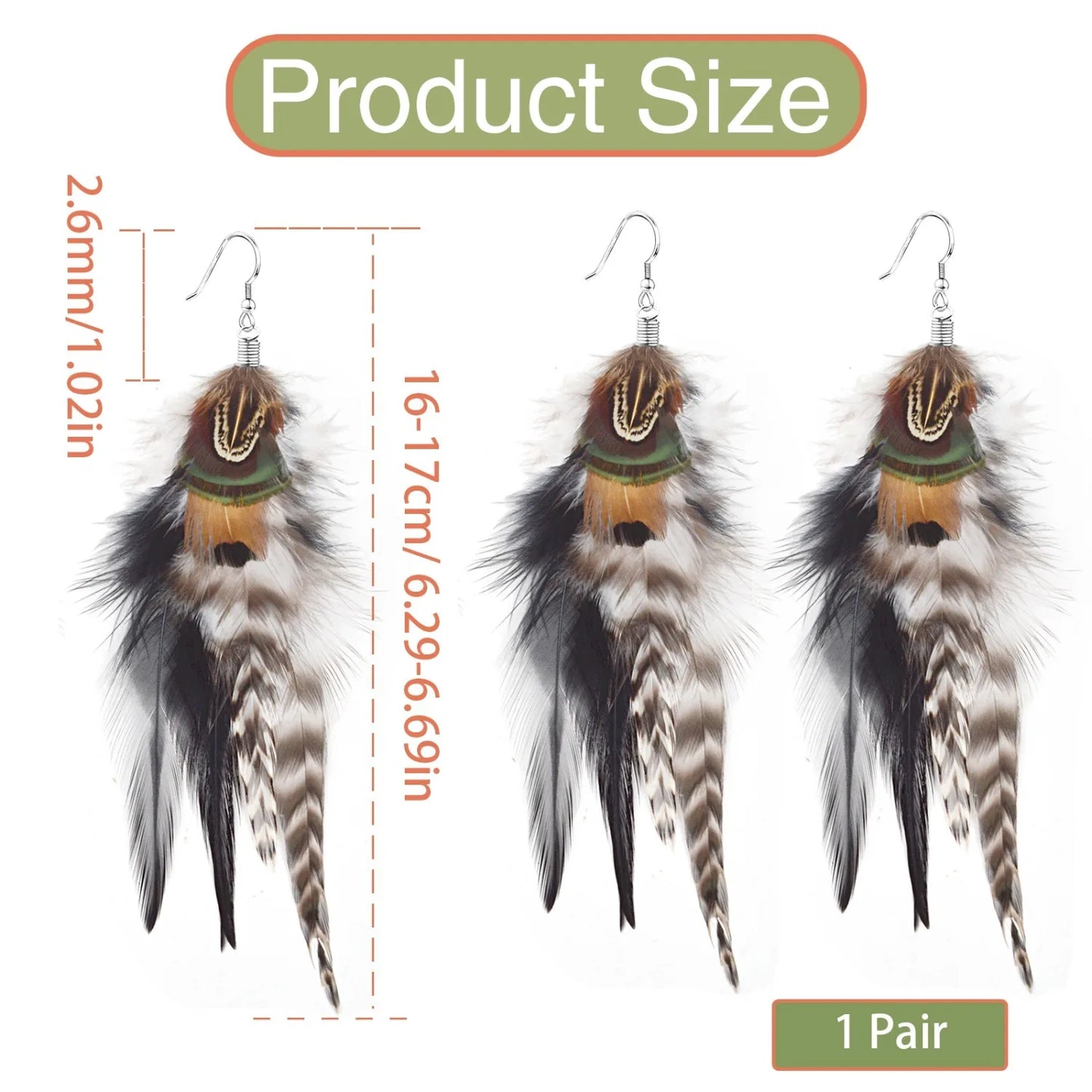 Bohemian Long Feather Earrings for Women Handmade Tassel Dangle Earrings Handmade Feathers Statement Dangling Earring Hooks