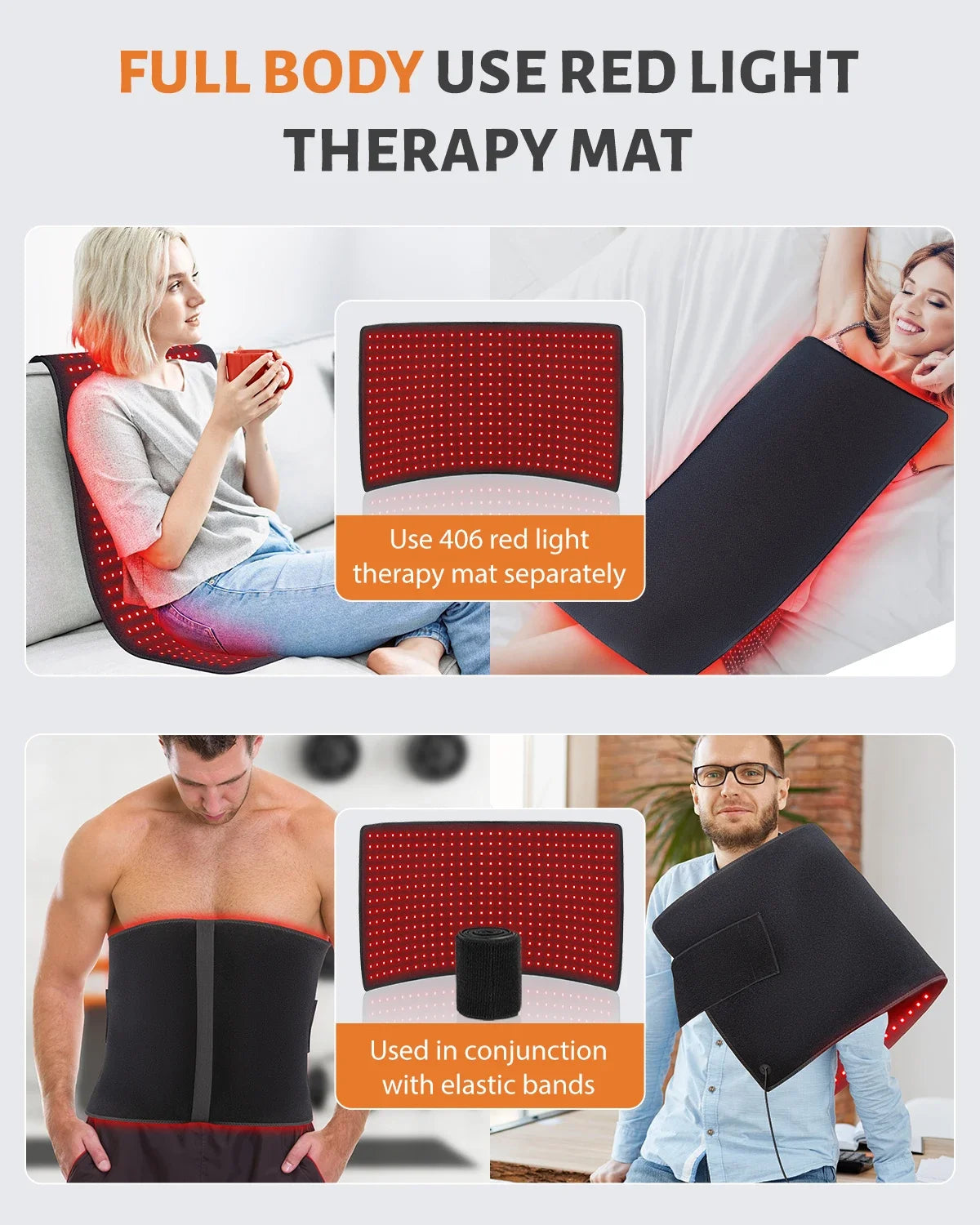 406pcs Leds Red Light Therapy Heating Larger Pad 660nm Waist Back Shoulder Muscle Pain YogaMat Relief Relax Infrared Light 850nm
