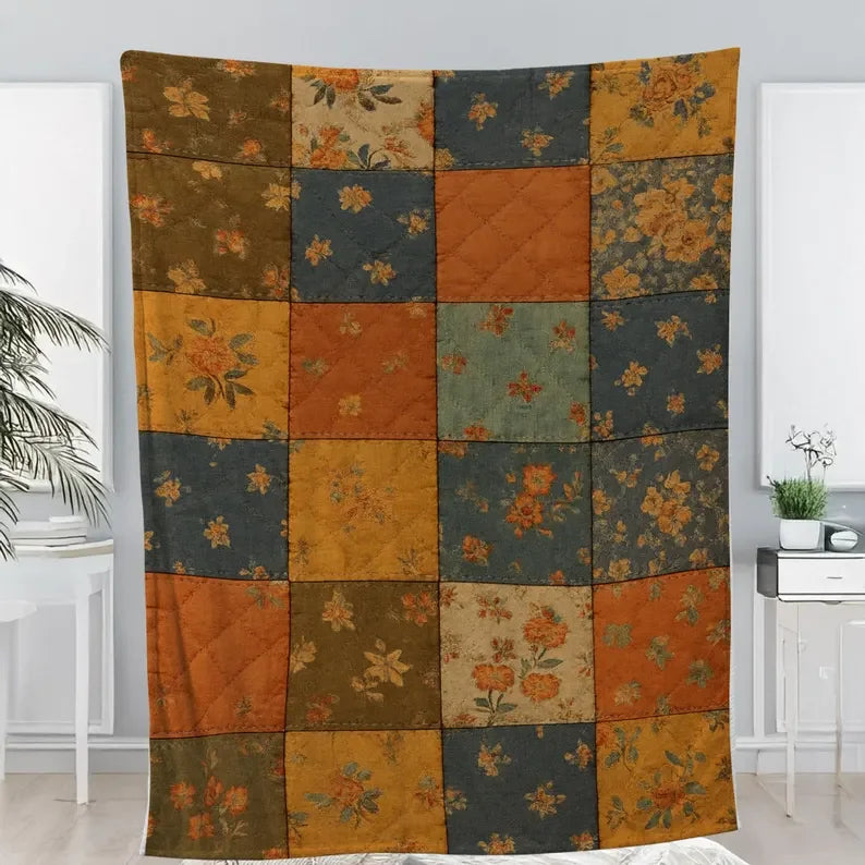 Patchwork Kantha Quilt Floral Print Cotton Bedding Throw Bedding Soft Warm Throw for Sofa Bed Couch Chair Cartoon Design in Red