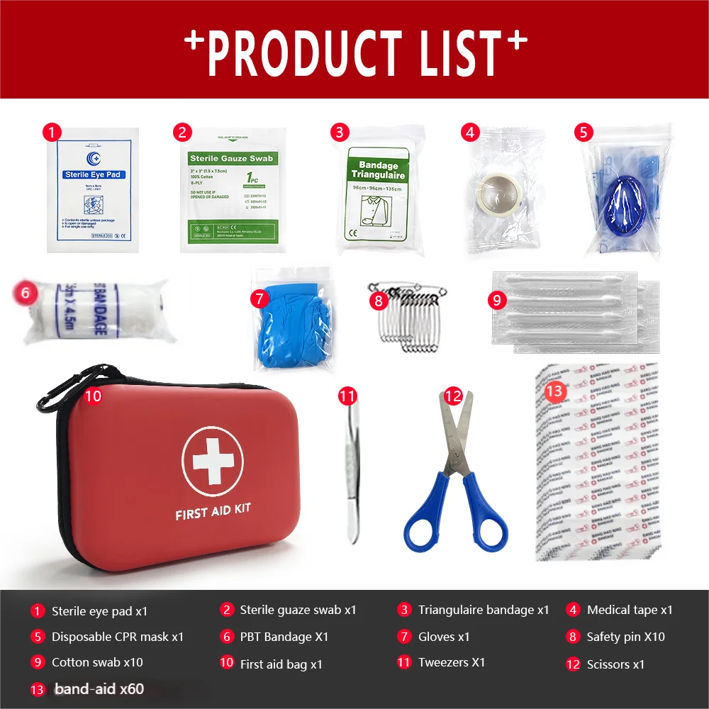 CARBOU 90pcs Waterproof Outdoor Travel Car First Aid Kit Home Small Medical Box Emergency Survival Kit Household Camping