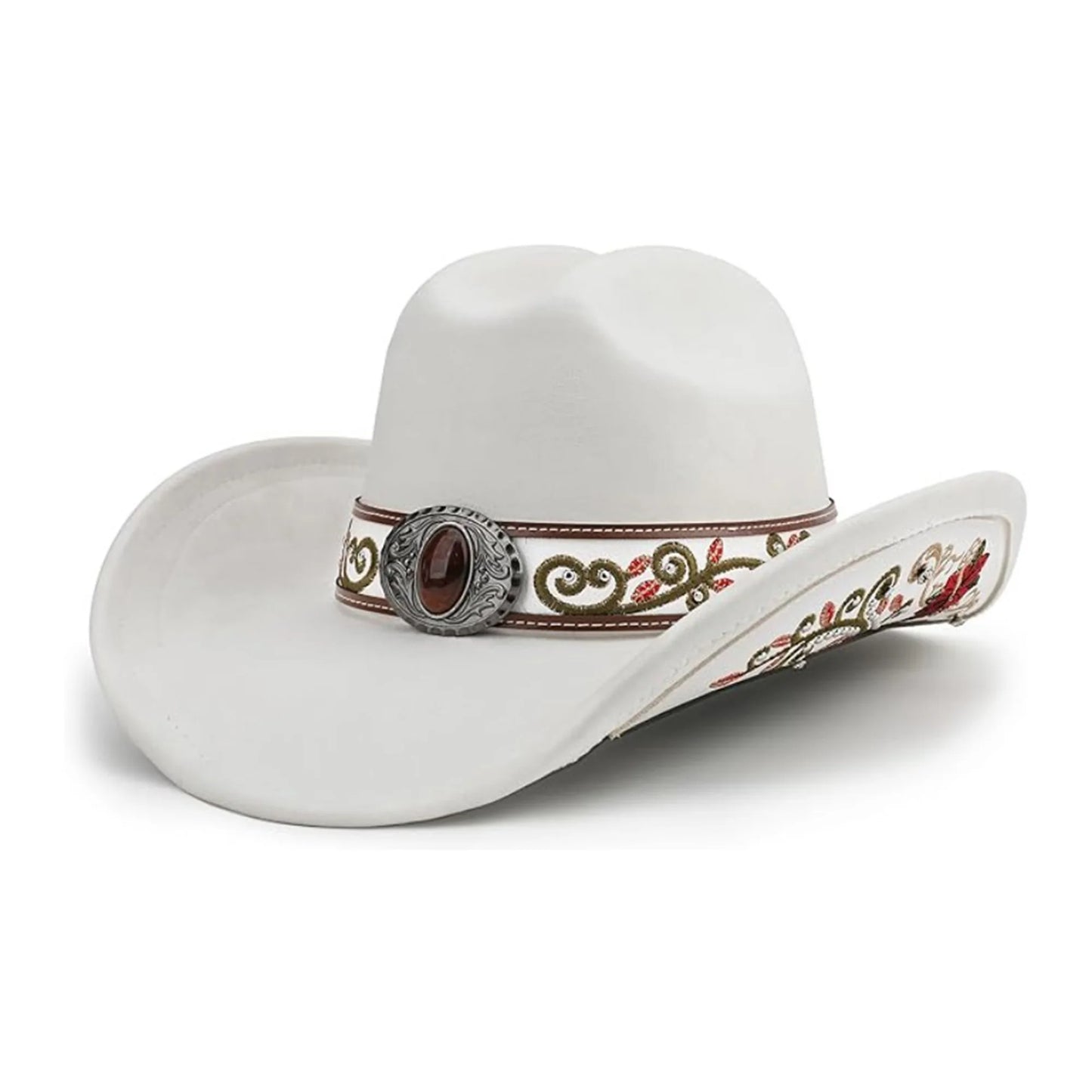 Stylish Vintage Denim Cowboy Hats with Embroidered Roses and Wide Brim for Western Theme Parties and Outdoor Events
