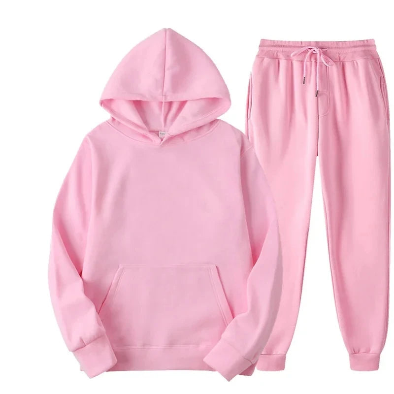 Men's Autumn and Winter New Solid Color Hoodie+pants Two-piece Set Fashionable Casual Sports Set Size S-3XLWomen's Tracksuit