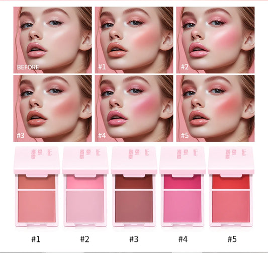 Cream & Powder Blush Matte 5Colors Dewy Rosy Blush Makeup Pan Long-lasting Wearing High Pigment Natural Matte Blush Cosmtics