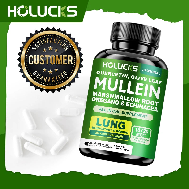 Premium Mullein Leaf Extract Capsules, with Vitamin C, Support Expectorant, Soothes Airways & Reduces Irritation, Lung Health