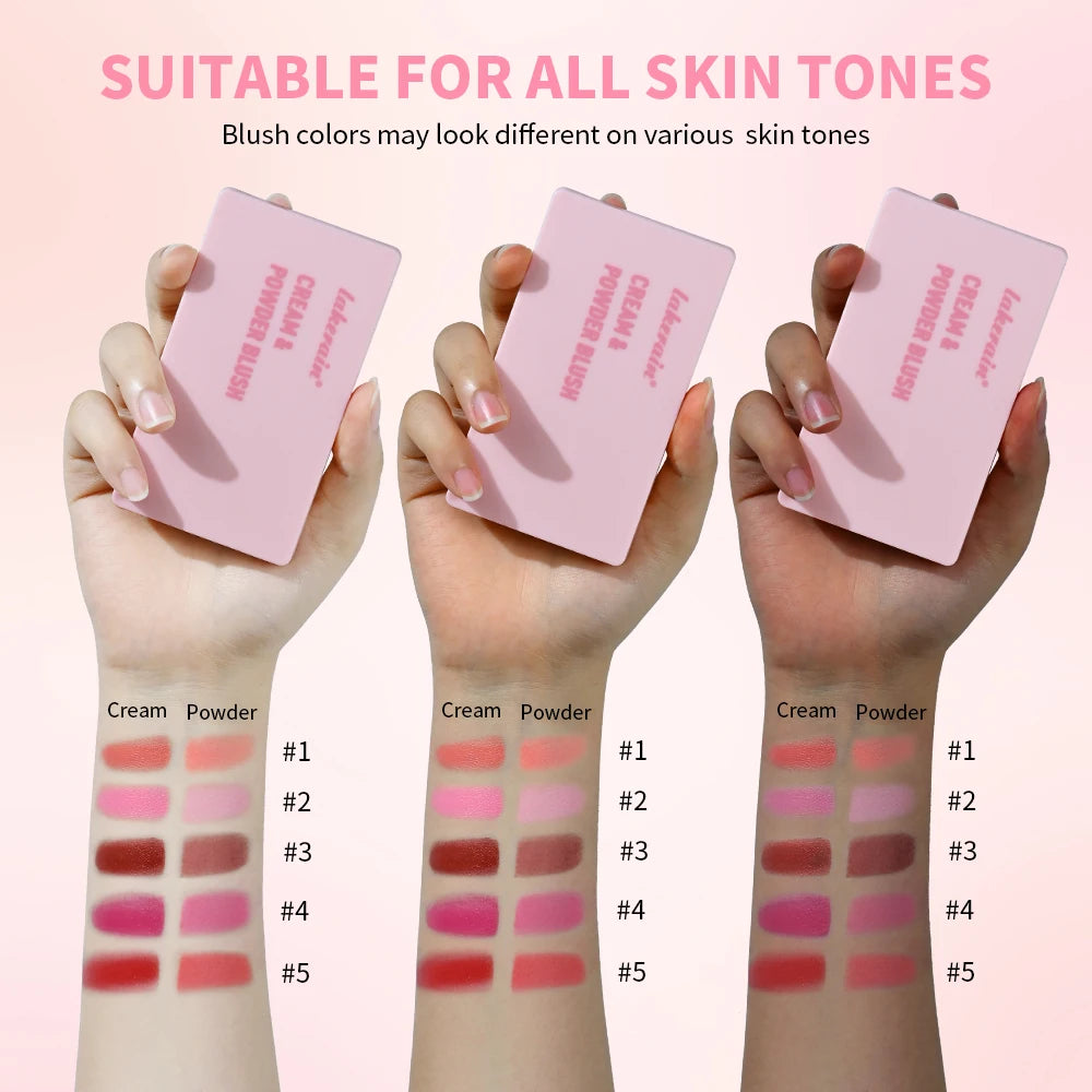 Waterproof Cream & Powder Blush 5Colors Matte Dewy Rosy Blush Makeup Pan Long-lasting Wearing High Natural  Blush Cosmtics