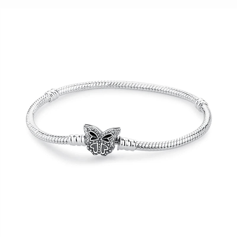 Original 925 Sterling Silver Bracelet for Women Charms Beads Rose Gold Heart Bracelets Bangles Snake Chain Luxury Jewelry Gift