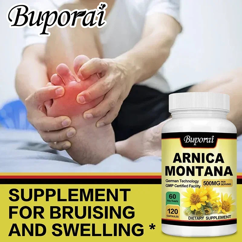 Arnica Montana Capsules - Relieves Bruises and Swelling, Muscle Pain and Stiffness, Natural Ingredients, Non-GMO
